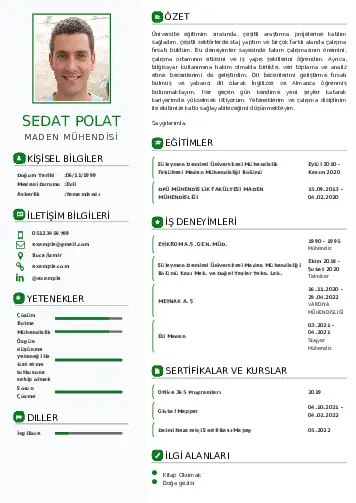 Maden Mühendisi Cv Örnekleri cv indir